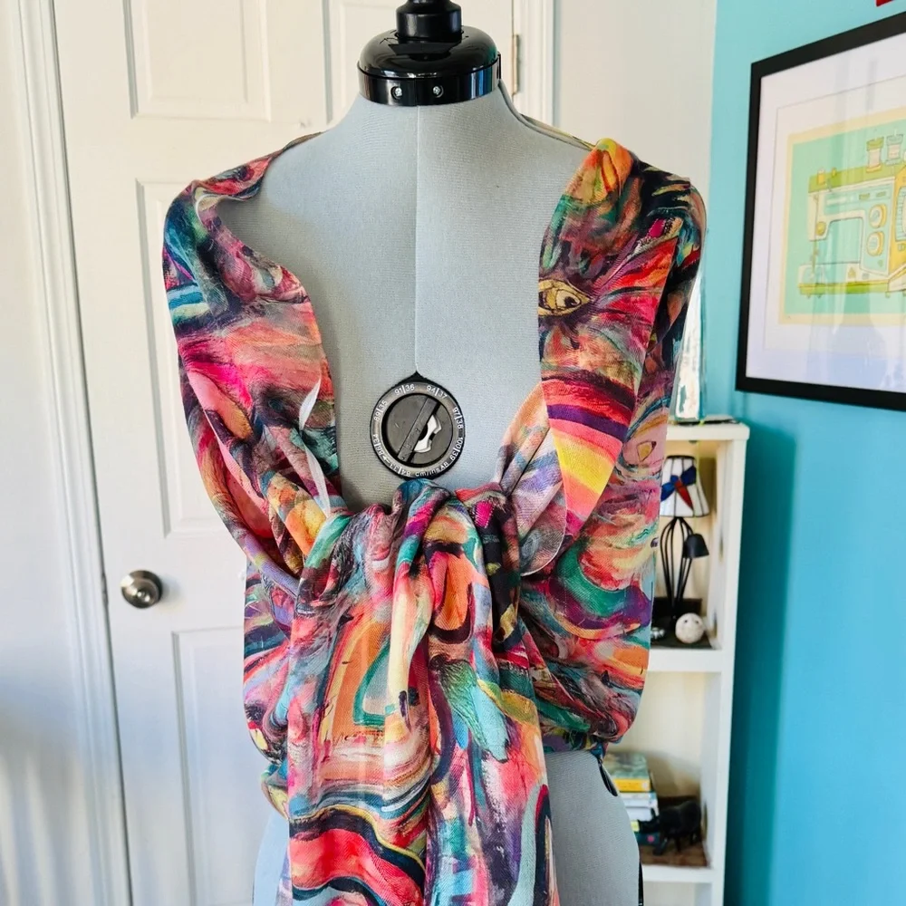 NEW without TAGS Elegant Colorful Wrap with print of Beep, Beep by John Sebelius